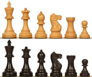 Image of ID 1326674110 Parker Staunton Chess Set in Ebonized Boxwood & Boxwood - 325" King