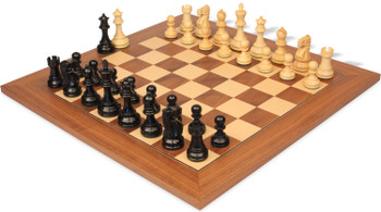 Image of ID 1329724913 Deluxe Old Club Staunton Chess Set Ebony & Boxwood Pieces with Walnut & Maple Deluxe Board - 375" King