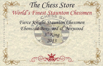 Image of ID 1329724923 Fierce Knight Staunton Chess Set Ebonized & Boxwood Pieces with Walnut Chess Box  - 3" King