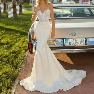 Image of ID 1335116744 Spaghetti Strap Lace Panel Mermaid Wedding Gown