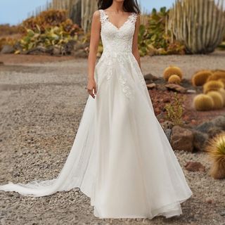 Image of ID 1335119515 Sleeveless V-Neck Lace A-Line Wedding Gown