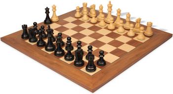 Image of ID 1337245923 Reykjavik Series Chess Set Ebony & Boxwood Pieces with Walnut & Maple Deluxe Board - 375" King