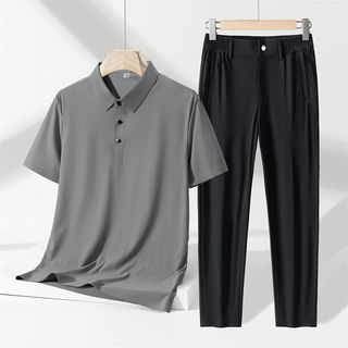 Image of ID 1337517358 Set: Short-Sleeve Plain Polo Shirt + Dress Pants