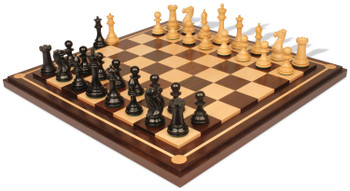Image of ID 1339119008 New Exclusive Staunton Chess Set Ebony & Boxwood Pieces with Walnut Mission Craft Chess Board - 35" King
