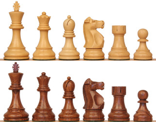 Image of ID 1340616344 Fischer-Spassky Commemorative Chess Set with Golden Rosewood & Boxwood Pieces - 375" King