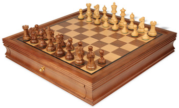 Image of ID 1346172713 Parker Staunton Chess Set in Golden Rosewood & Boxwood with Walnut Chess Case - 325" King