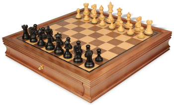 Image of ID 1346172723 Parker Staunton Chess Set in Ebonized Boxwood with Walnut Chess Case - 325" King