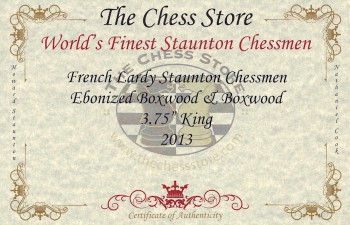 Image of ID 1347070028 French Lardy Staunton Chess Set Ebonized & Boxwood Pieces with Walnut Chess Box - 375" King