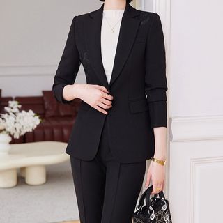 Image of ID 1350588410 Butterfly Sequined One Buttoned Blazer / High Waist Straight Leg Slacks / Set