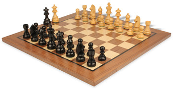 Image of ID 1352753695 German Knight Staunton Chess Set Ebonized & Boxwood Pieces with Classic Walnut Board - 275" King