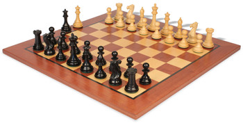 Image of ID 1352753701 New Exclusive Staunton Chess Set Ebonized & Boxwood Pieces with Classic Mahogany Board  - 35" King