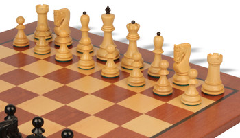 Image of ID 1352753705 Zagreb Series Chess Set Ebonized & Boxwood Pieces with Classic Mahogany Board - 325" King