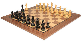 Image of ID 1352753708 Deluxe Old Club Staunton Chess Set Ebonized & Boxwood Pieces with Classic Walnut Board - 375" King