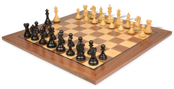 Image of ID 1352753721 Fierce Knight Staunton Chess Set Ebonized & Boxwood Pieces with Classic Walnut Board - 3" King