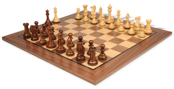 Image of ID 1352753735 New Exclusive Staunton Chess Set Golden Rosewood & Boxwood Pieces with Classic Walnut Board - 3" King