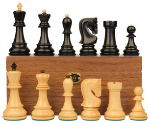 Image of ID 1352753744 Zagreb Series Chess Set Ebonized & Boxwood Pieces with Classic Walnut Board & Box - 325" King