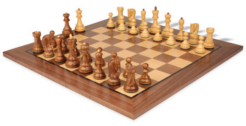 Image of ID 1352753752 Zagreb Series Chess Set Golden Rosewood & Boxwood Pieces with Classic Walnut Board - 325" King