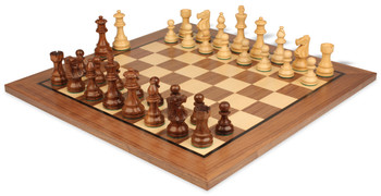 Image of ID 1352753756 French Lardy Staunton Chess Set Golden Rosewood & Boxwood Pieces with Classic Walnut Board - 275" King