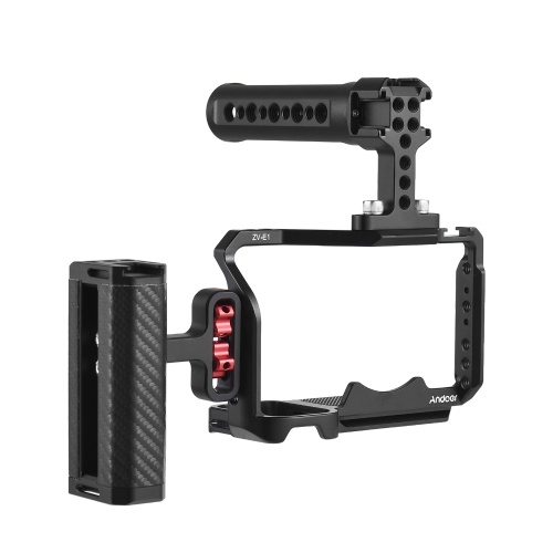 Image of ID 1352895309 Andoer Camera Video Cage + Top Handle + Side Hand Grip Kit Aluminum Alloy Camera Video Cage with Cold Shoe Mounts Numerous 1/4 Inch Threads Replacement for Sony ZV-E1 Camera