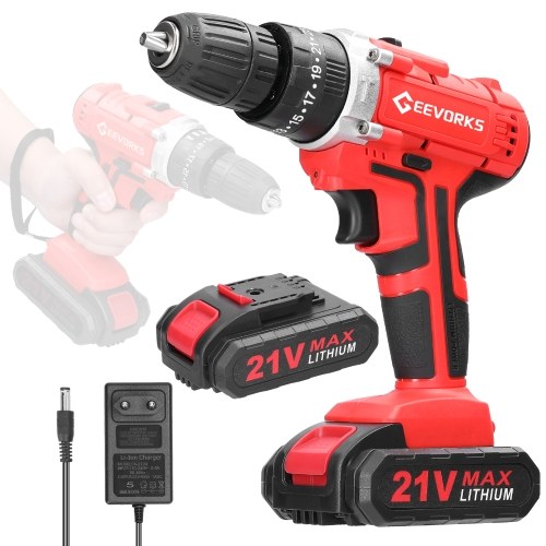 Image of ID 1352895508 Household Multifuctional 21V Electric Drill Stepless Speed Regulation Rotation Lithium Screwdriver with 3 Working Modes 25 Gears of Torques Adjustable (2Pcs Batteries)