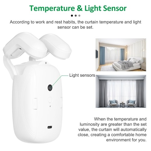 Image of ID 1352896136 Intelligent Curtain Motor Electric Curtain Robot No Wiring Support APP Remote Control Timer Setup Temperature & Light Sensing Compatible  with Alexa Google Home (Used for Roman Rod)