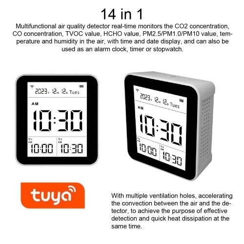 Image of ID 1352896387 14 in 1 Tuya WIFI Intelligent Air Quality Monitor Indoor CO2 Detector  Support Remote APP Control Alarm Function for Home Office