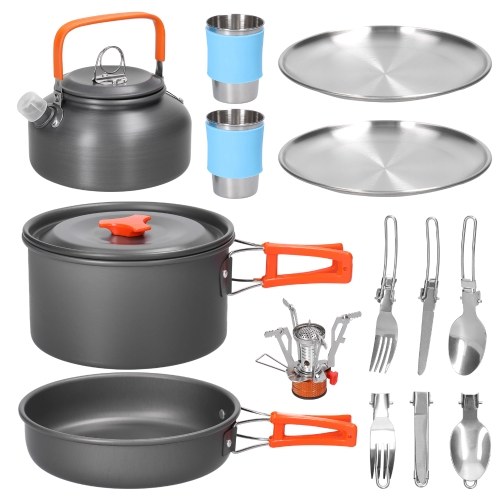 Image of ID 1352896811 Outdoor Portable Picnic Cookware Kit Aluminum Alloy Pot Frying Pan Kettle Cups Furnace Set for Picnic Camping Hiking Backpacking Trekking Fishing