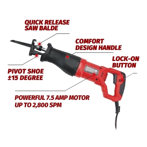 Image of ID 1352897761 75A Reciprocating Saw 2800SPM No-load Speed Reciprocating Saw Corded Electric Hand Saw with 6 Blades for Cutting Wood Metal and PVC