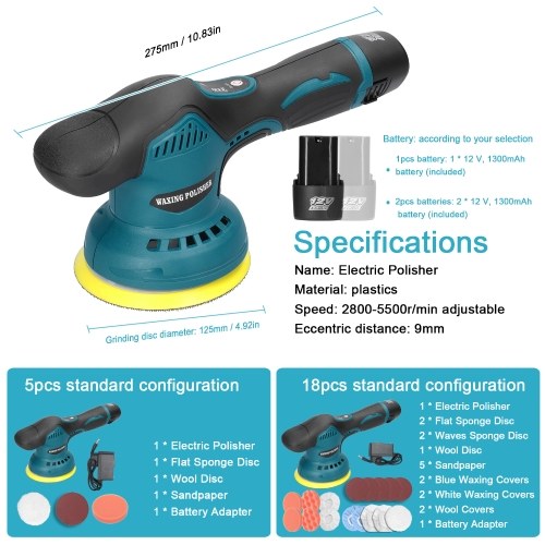 Image of ID 1352897849 Cordless Eccentric Car Polisher 8 Gears of Speeds Adjustable Electric Auto Polishing Machine Multifunctional Metal Waxing Wood Grinding Rust Removal Machine