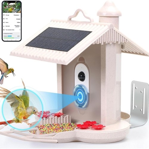 Image of ID 1352898416 WIFI Solar Smart Bird Feeder with 1080P Camera New Night Vision Technology AI Identify Bird Species Motion Detection Real-time Notification with APP Connection Auto Capture Bird Videos 5200mAh Battery Support Max 128G TF Cards