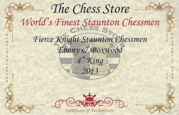 Image of ID 1353412033 Fierce Knight Staunton Chess Set Ebony & Boxwood Pieces with Walnut Chess Box - 4" King