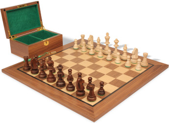 Image of ID 1354797212 Traditional Staunton Chess Set Walnut Stained & Natural Pieces with Classic Walnut Board & Box - 38" King