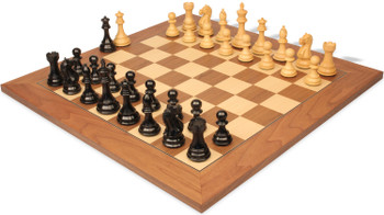 Image of ID 1354994463 Fierce Knight Staunton Chess Set Ebonized & Boxwood Pieces with Walnut & Maple  Deluxe Board - 35" King