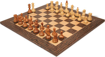Image of ID 1355459836 Bohemian Series Chess Set Golden Rosewood & Boxwood Pieces with Tiger Ebony & Maple Deluxe Board - 4" King