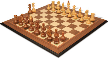 Image of ID 1355459849 Bohemian Series Chess Set Golden Rosewood & Boxwood Pieces with Walnut & Maple Molded Edge Board - 4" King