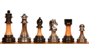 Image of ID 1356257158 Decorative Staunton Silver & Black Anodized Chess Set with Brown Ash Burl Board - 35" King