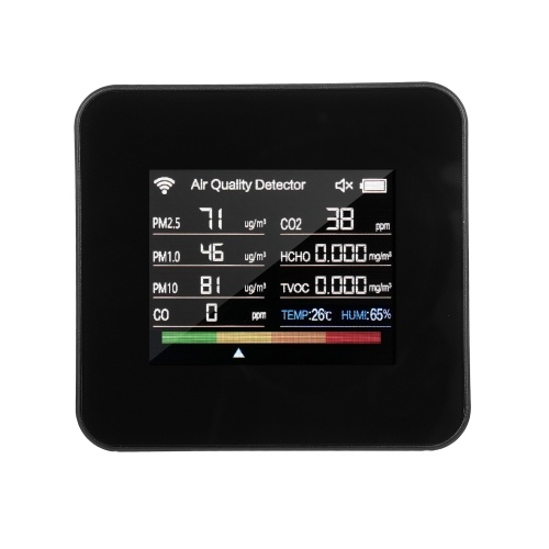 Image of ID 1356258782 14-in-1 Indoor Air Quality Monitor Tuya WiFi Air Quality Detector Detects CO? CO TVOC HCHO Temperature and Humidity PM25 PM10 PM10 28inch TFT Color Display Support Cellphone APP Control with Time Date Alarm Timer and Stopwatch Timer Function