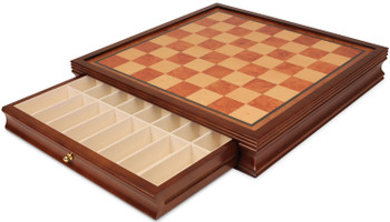 Image of ID 1356530116 Deluxe Two-Drawer Elm Burl & Bird's-Eye Maple Chess Case - 2" Squares