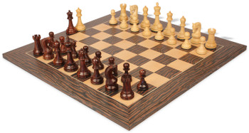 Image of ID 1356885674 Leningrad Staunton Chess Set Rosewood & Boxwood Pieces with Tiger Ebony Board - 4" King