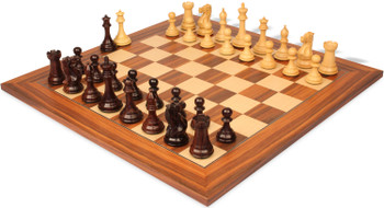 Image of ID 1358697124 New Exclusive Staunton Chess Set Rosewood & Boxwood Pieces with Santos Rosewood Deluxe Board - 4" King