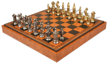 Image of ID 1358781879 Mary Stuart Queen of Scots Theme Metal Chess Set with Faux Leather Chess Board & Storage Tray