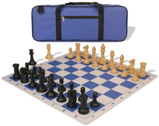 Image of ID 1359133828 Professional Deluxe Carry-All Plastic Chess Set Black & Camel Pieces with Lightweight Floppy Board - Blue