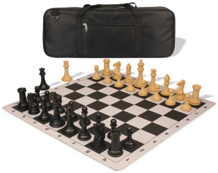 Image of ID 1359133843 Professional Deluxe Carry-All Plastic Chess Set Black & Camel Pieces with Lightweight Floppy Board - Black