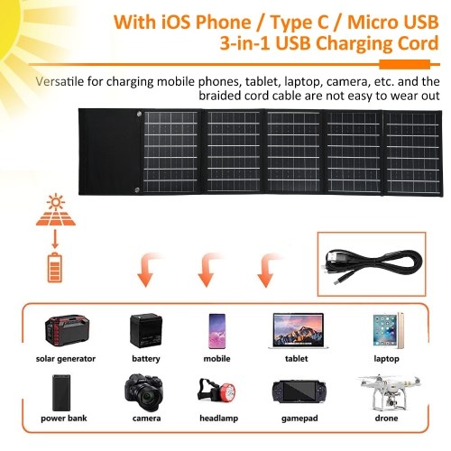 Image of ID 1360781224 5-Fold 40W Solar Panel Folding Bag Dual USB+DC Output Solar Charger Portable Foldable Solar Charging Device Outdoor Portable Power Supply for Outdoor Hiking Climbing Camping Picnic