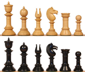 Image of ID 1365195003 Northern Upright Antique Reproduction Chess Set Ebonized & Boxwood Pieces - 4" King