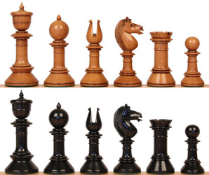 Image of ID 1365195004 Northern Upright Antique Reproduction Chess Set Ebonized & Distressed Boxwood Pieces - 4" King