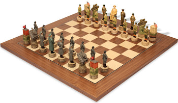 Image of ID 1366658012 World War II Theme Chess Set with Walnut & Maple Deluxe Board - 47" King