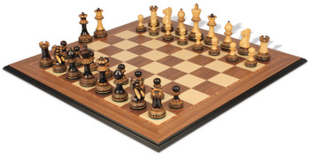 Image of ID 1368742037 Parker Staunton Chess Set Burnt Boxwood Pieces with Walnut Molded Chess Board - 375" King