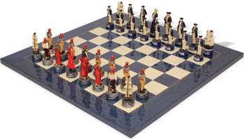 Image of ID 1370606496 Pirates & British Navy Theme Chess Set with Blue & Erable High Gloss Deluxe Board