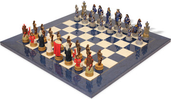 Image of ID 1370606497 Legend of King Arthur Theme Chess Set with Blue & Erable High Gloss Deluxe Board